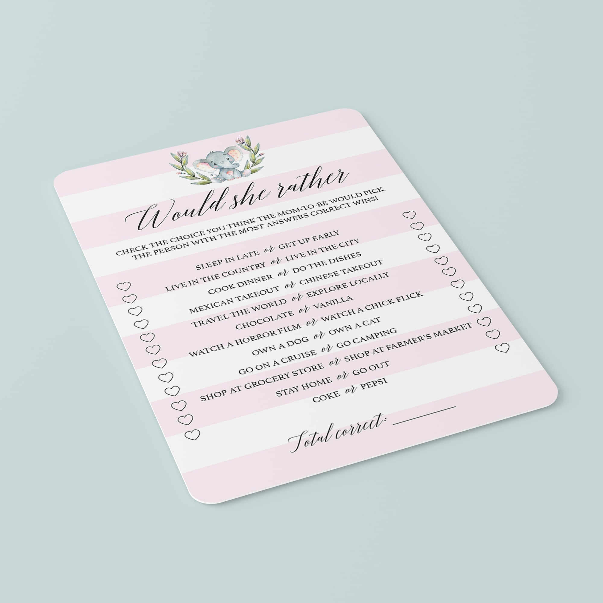 Baby girl shower would she rather game printable PDF files by LittleSizzle
