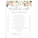 would she rather bridal shower games instant download by LittleSizzle