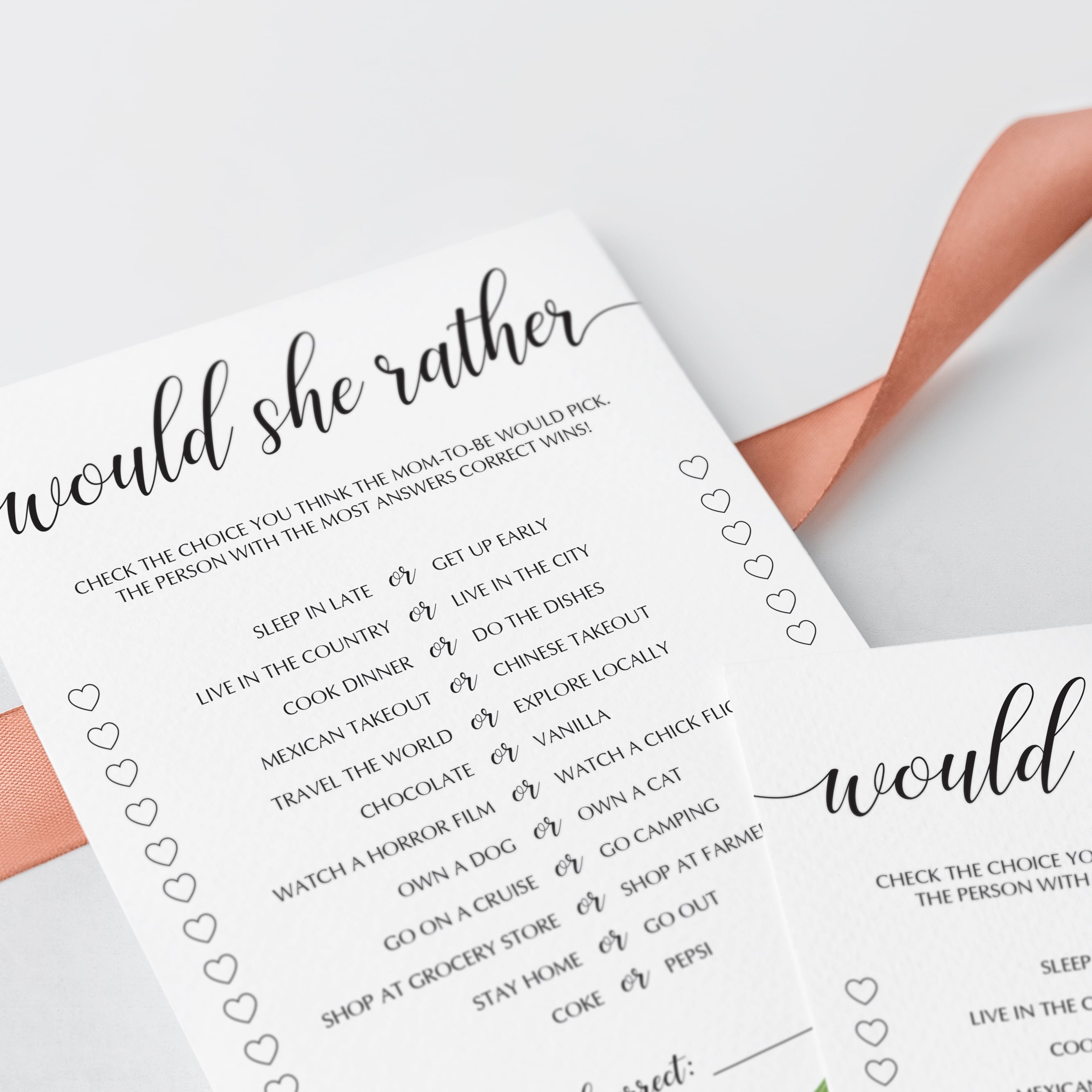 Watercolor greenery would she rather game for baby shower by LittleSizzle