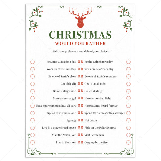 Christmas Would You Rather Game Instant Download by LittleSizzle