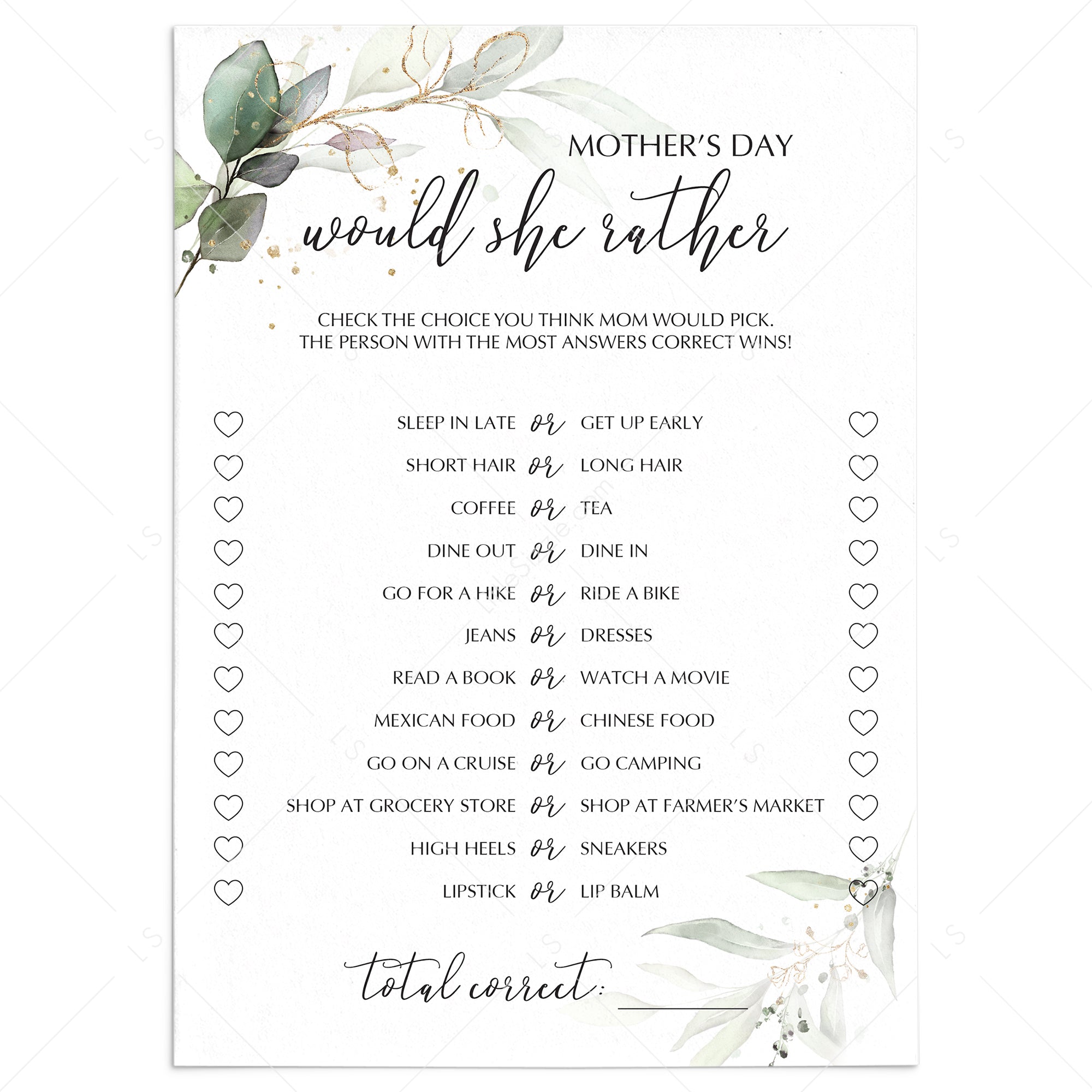 Mother's Day Game This or That Would She Rather by LittleSizzle