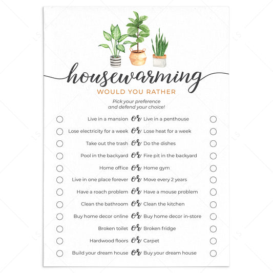 Printable Housewarming Party Game Would You Rather by LittleSizzle