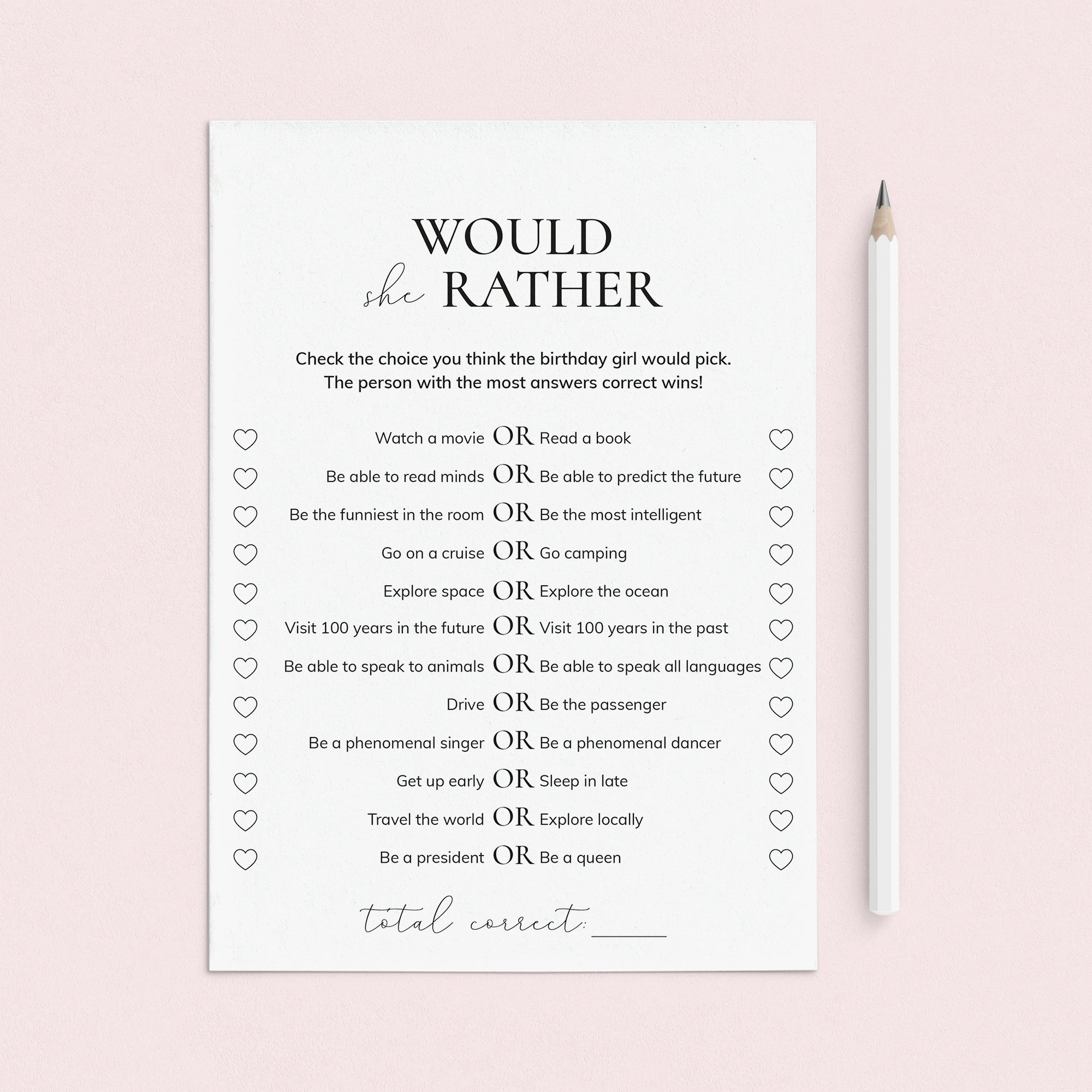 Would She Rather Birthday Game Printable by LittleSizzle