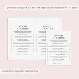 Would She Rather Birthday Game Printable