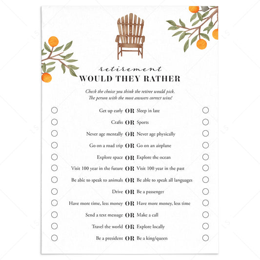 Would They Rather Retirement Party Game Printable by LittleSizzle