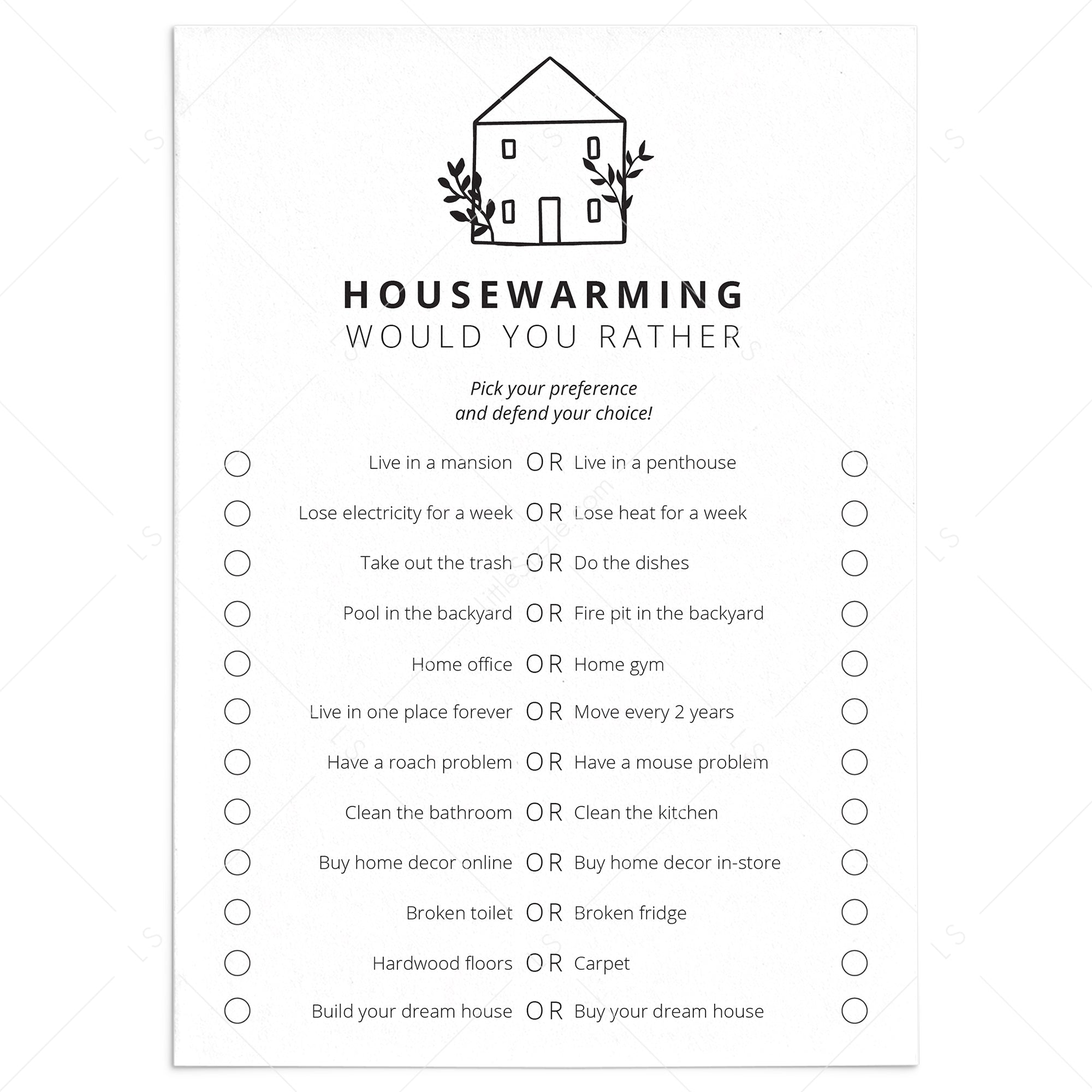Fun Housewarming Party This or That Game Printable by LittleSizzle