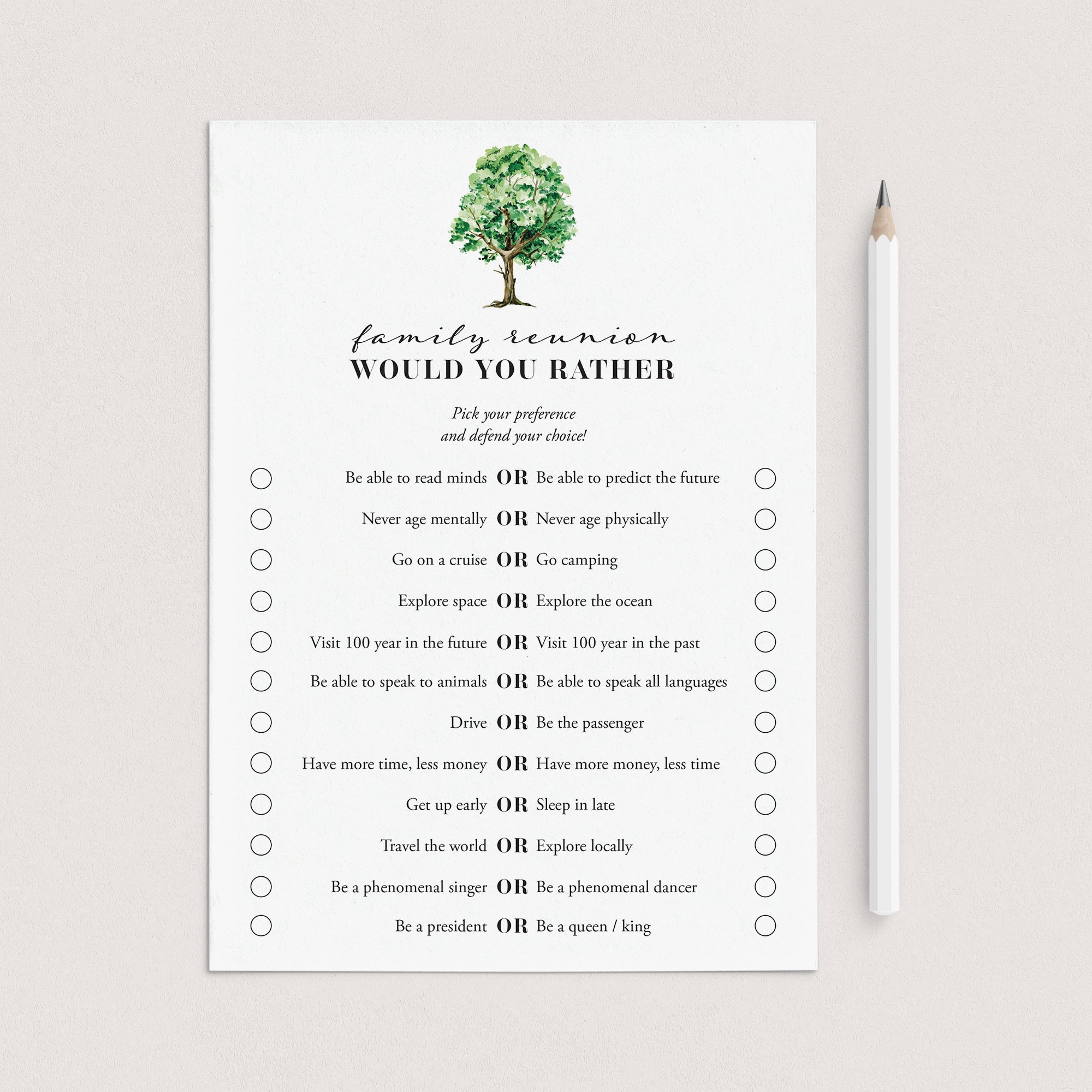 Funny Family Reunion Game Printable Would You Rather by LittleSizzle