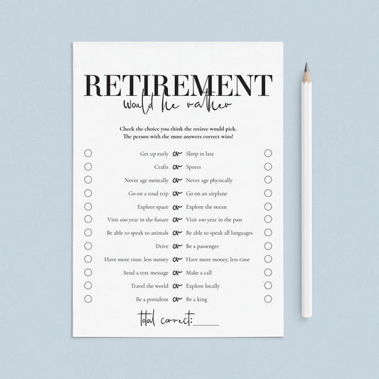 Retirement Party Would He Rather Game Cards Printable by LittleSizzle