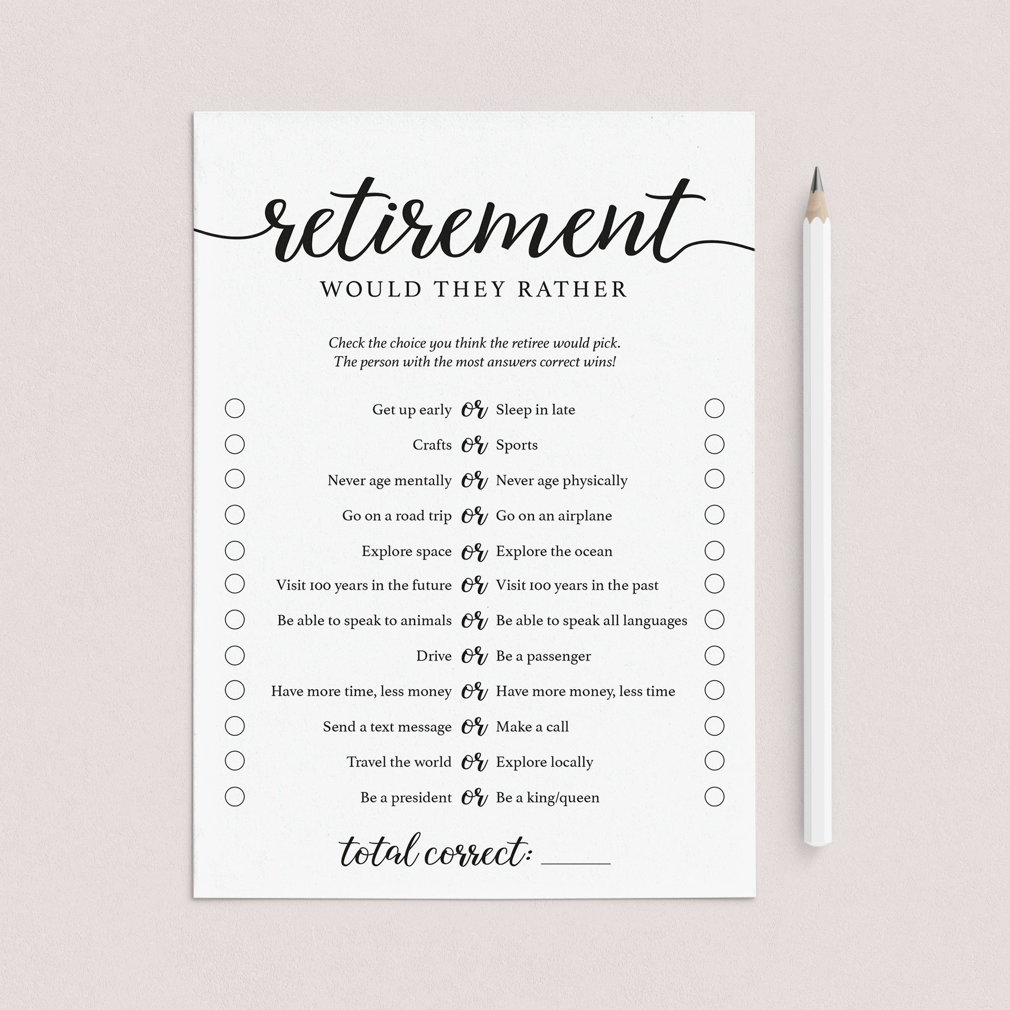 Retirement Would They Rather Game Printable by LittleSizzle