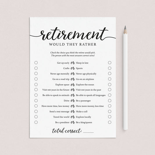 Retirement Would They Rather Game Printable by LittleSizzle