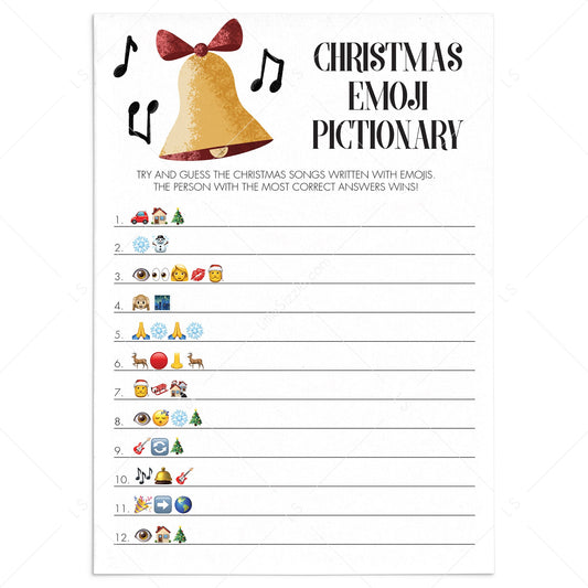 Christmas Songs Emoji Pictionary Game Printable by LittleSizzle