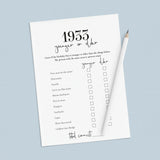 Born in 1933 92nd Birthday Party Games Bundle For Men