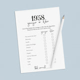 Born in 1958 67th Birthday Party Games Bundle For Men