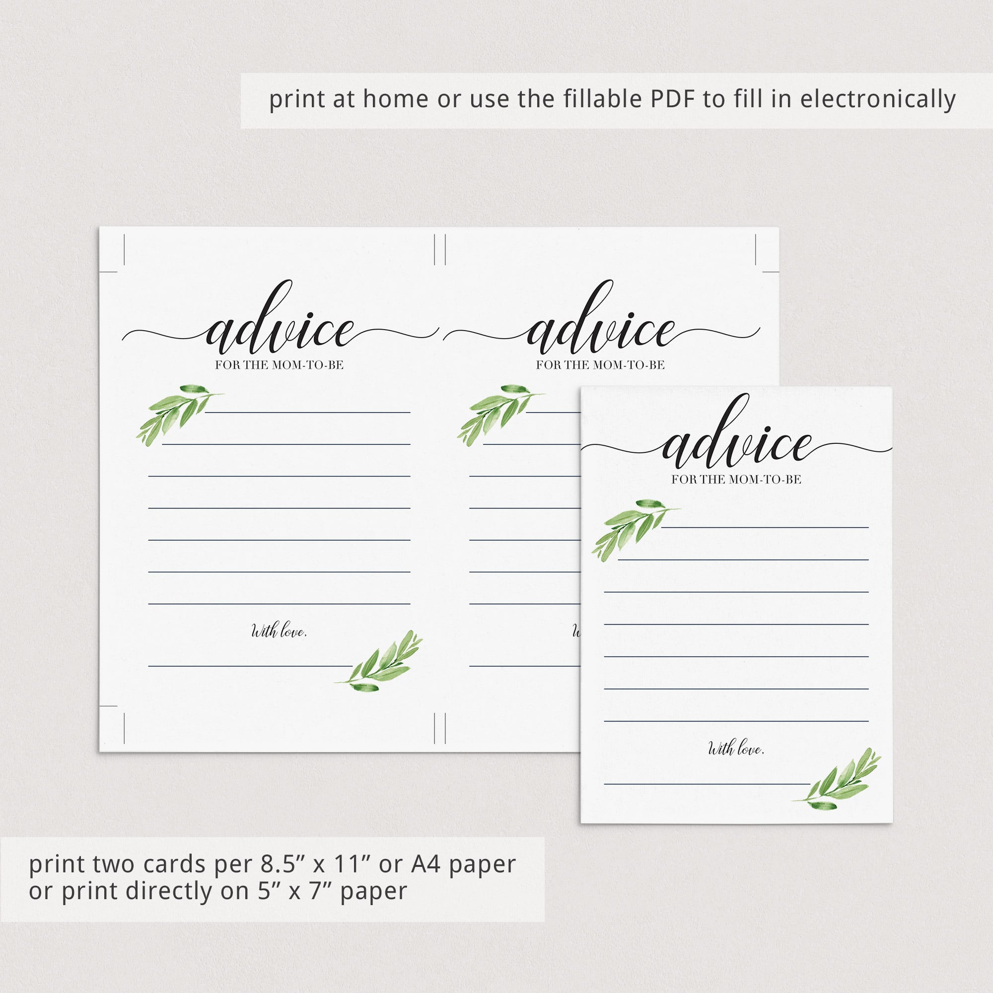 Virtual baby shower advice cards for green baby shower by LittleSizzle