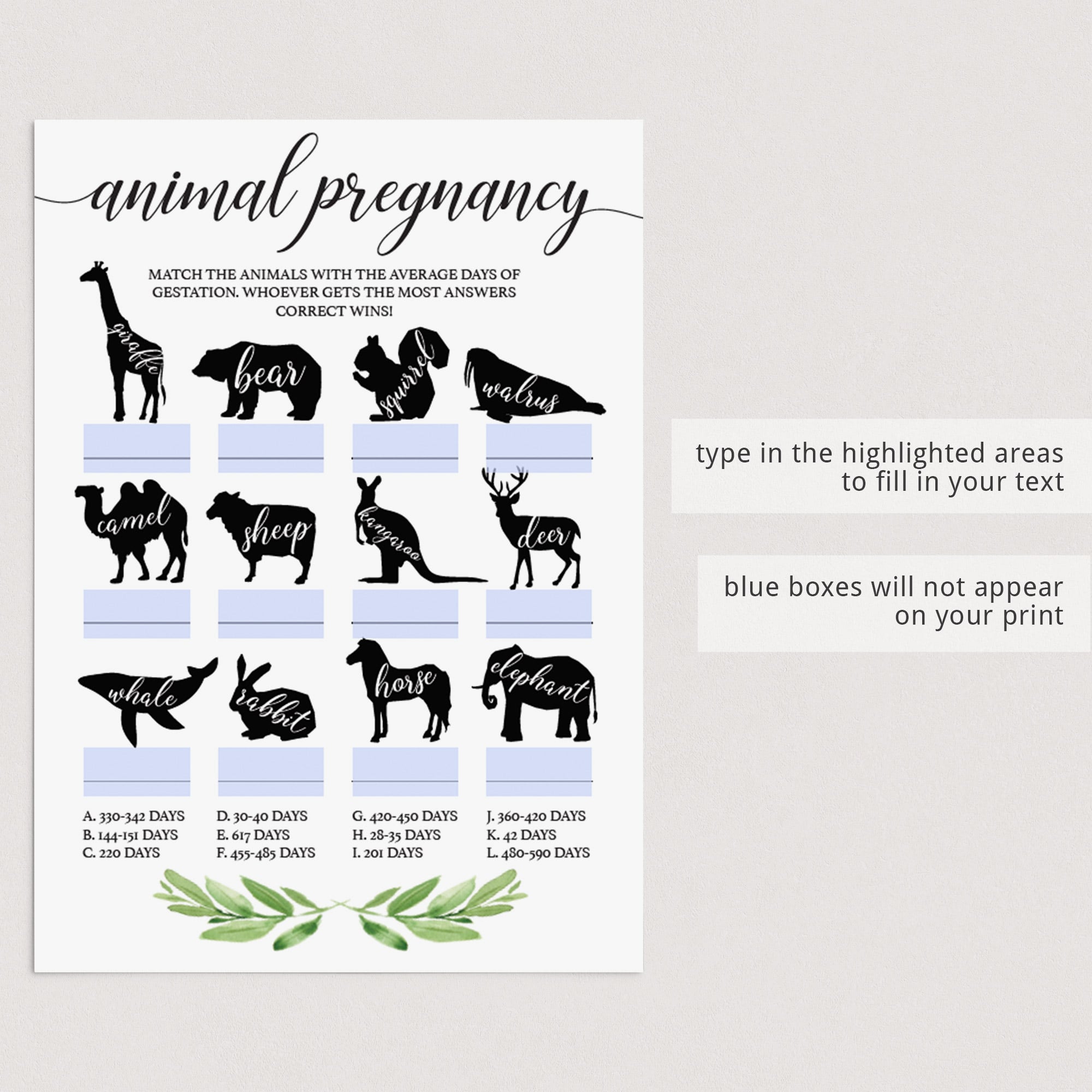 Zoom baby shower animal gestation game by LittleSizzle