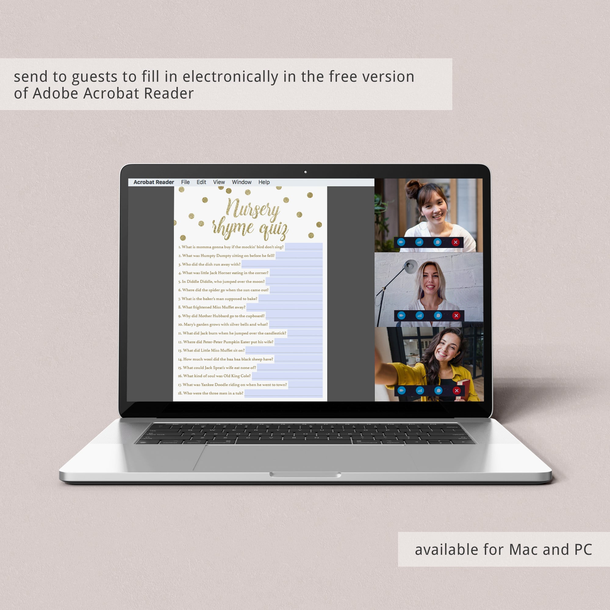 Fillable pdf template for zoom baby shower game Gold virtual baby shower game by LittleSizzle
