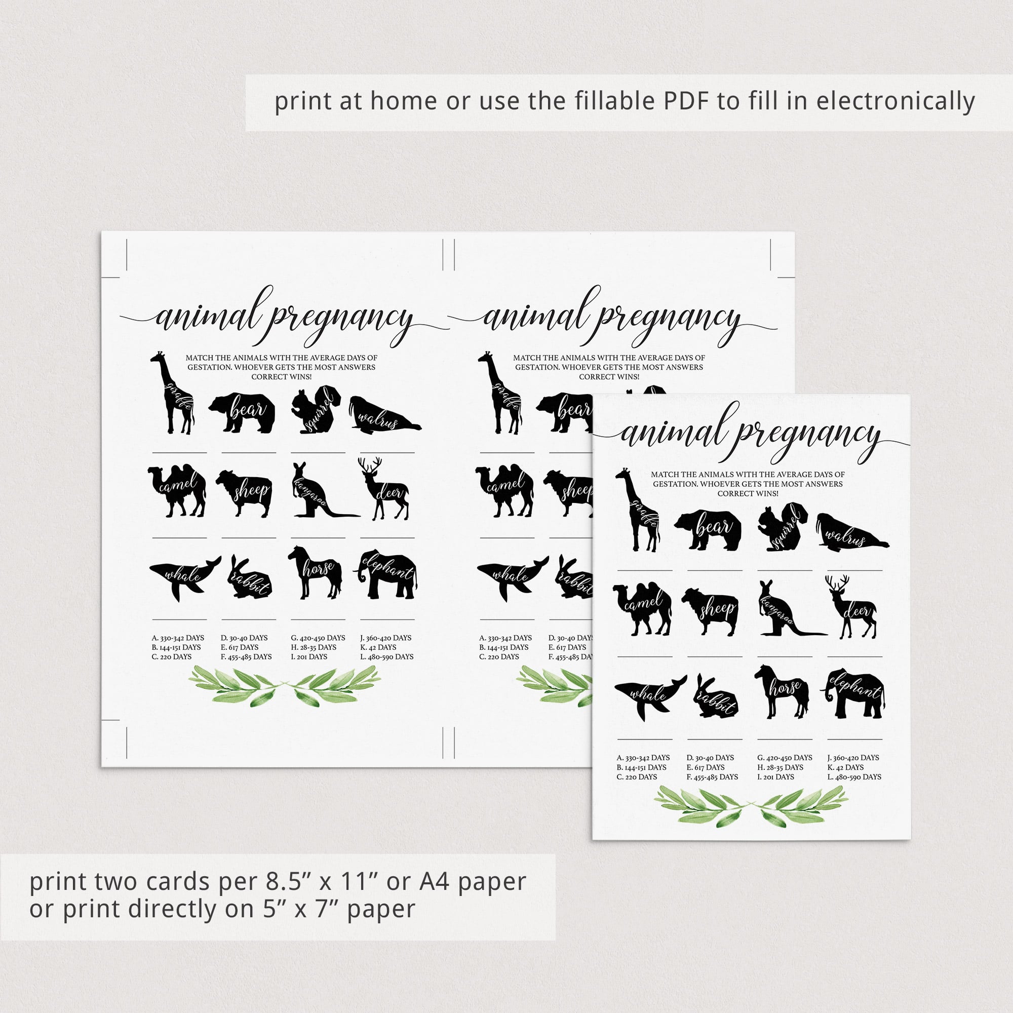 Virtual baby shower animal gestation game by LittleSizzle