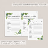 Greenery Baby Shower Scrambled Word Game Virtual & Printable