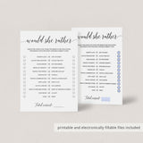 Minimal Bridal Shower Would She Rather Game Black and White