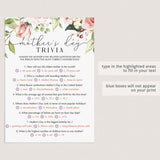 Mother's Day Trivia Game Printable & Fillable PDF