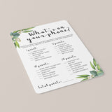 Whats On Your Phone Birthday Game Printable Eucalyptus Greenery