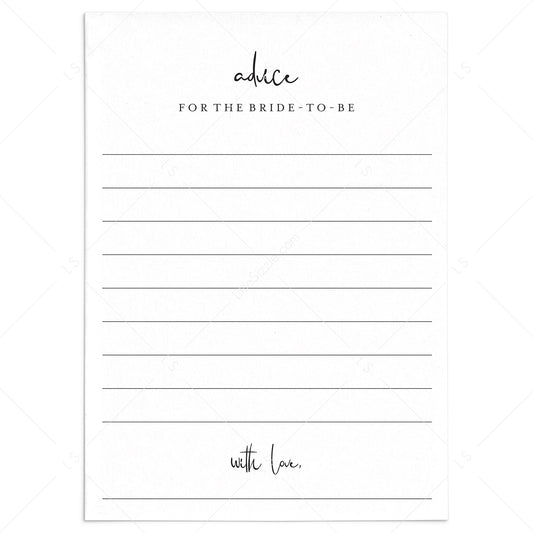 Minimalist Advice For The Bride Cards Printable by LittleSizzle