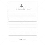 Minimalist Advice For The Bride Cards Printable by LittleSizzle