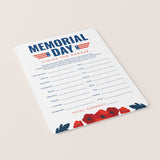 Family Memorial Day Game Printable Finish The Phrase