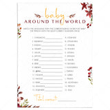 Around The World BabyShower Game Burgundy Leaves by LittleSizzle