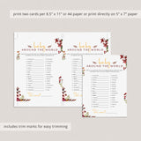 Around The World BabyShower Game Burgundy Leaves