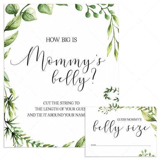 How big is mommy's belly game for greenery baby shower printable by LittleSizzle