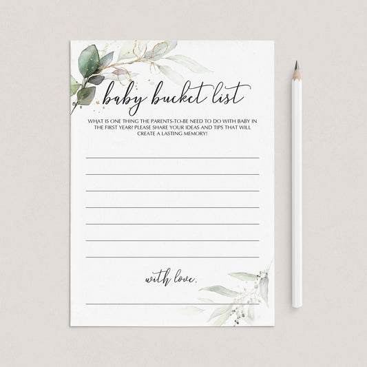 Gold and Greenery Theme Baby Shower Keepsake Cards