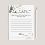 Gold and Greenery Theme Baby Shower Keepsake Cards