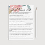 Dad knows best baby shower game printable floral theme