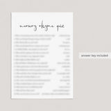 Modern Baby Shower Game Nursery Rhyme Quiz Printable