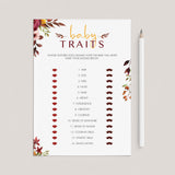 Bohemian BabyShower Baby Traits Game Printable by LittleSizzle