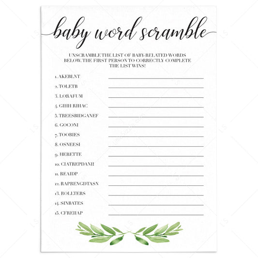 Baby Word Scramble game for baby shower by LittleSizzle