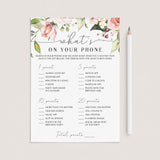Blush Floral Birthday What's On Your Phone Game Printable by LittleSizzle