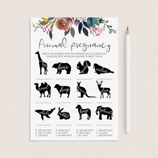 Boho Baby Shower Game Animal Pregnancy Printable by LittleSizzle