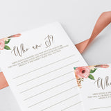 Boho Baby Shower Game Who Am I Instant Download