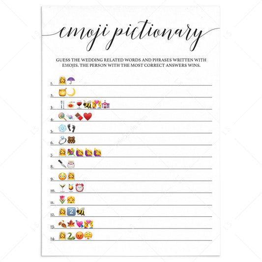 Bridal Shower Emoji Game Black and White Printable by LittleSizzle