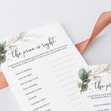 Price Right Baby Shower Game Printable Greenery Gold