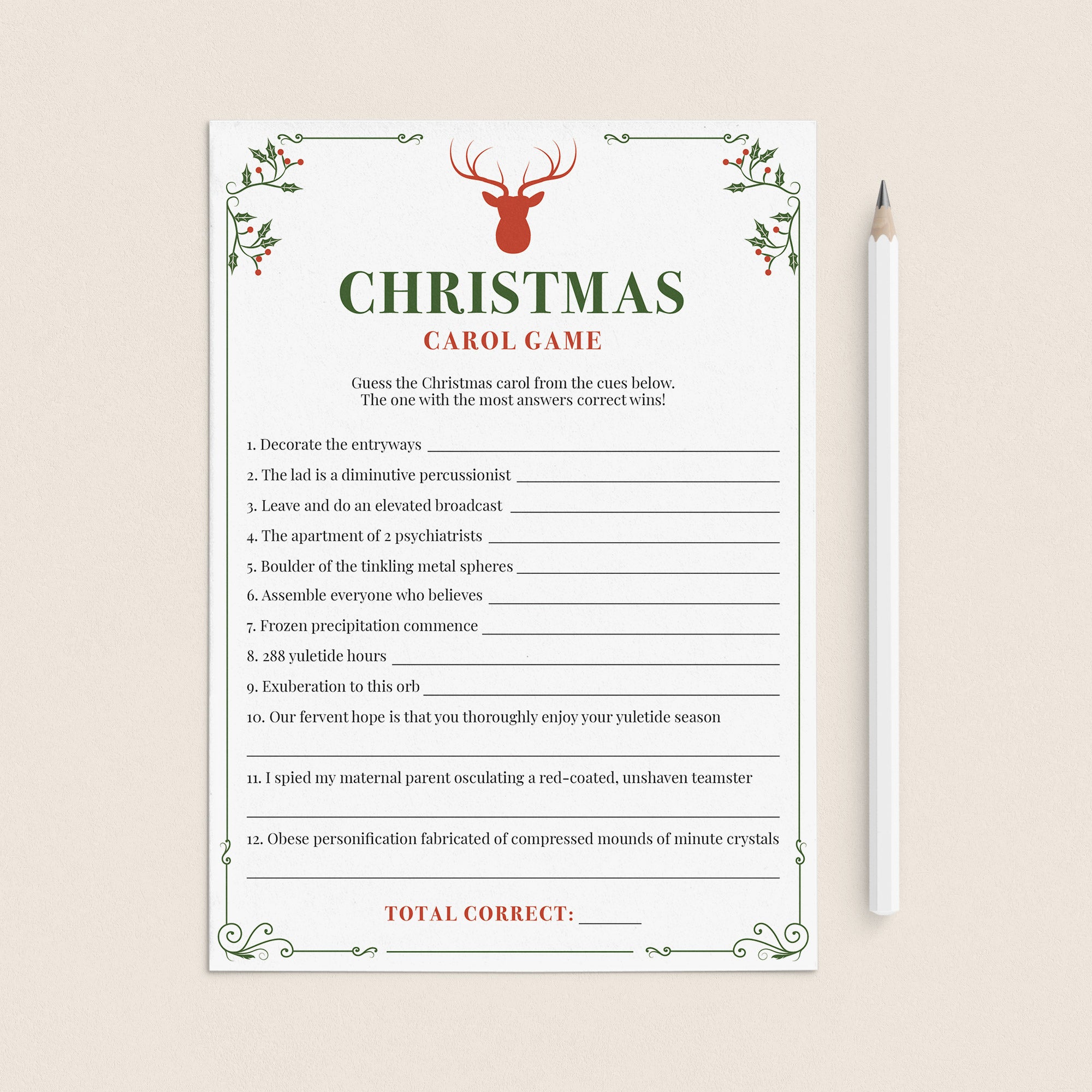 Guess The Christmas Carol Game with Answers Printable by LittleSizzle