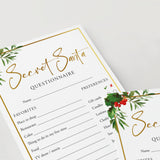 Secret Santa Questions Form for Adults Printable