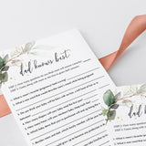 Daddy Knows Best Baby Shower Game Template