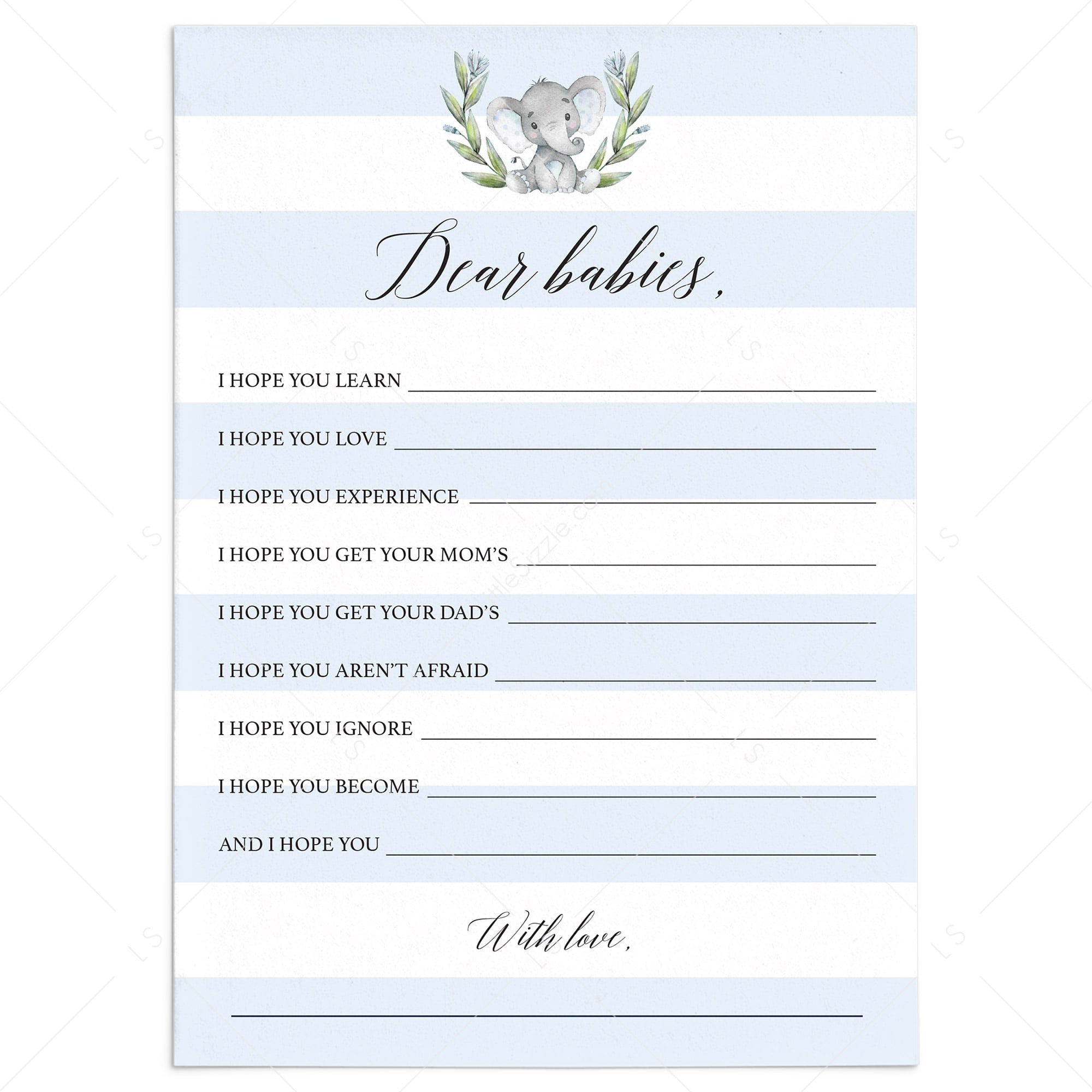 Twin boys baby shower game printable dear babies card by LittleSizzle