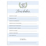 Twin boys baby shower game printable dear babies card by LittleSizzle