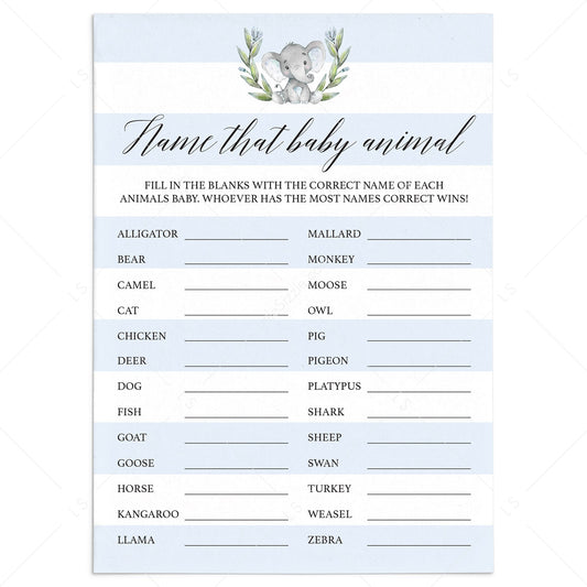 elephant baby shower games printable name that baby animal by LittleSizzle