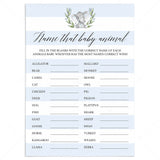 elephant baby shower games printable name that baby animal by LittleSizzle