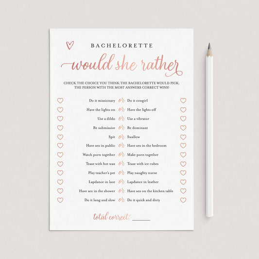 Naughty Would She Rather Bachelorette Game Rose Gold by LittleSizzle